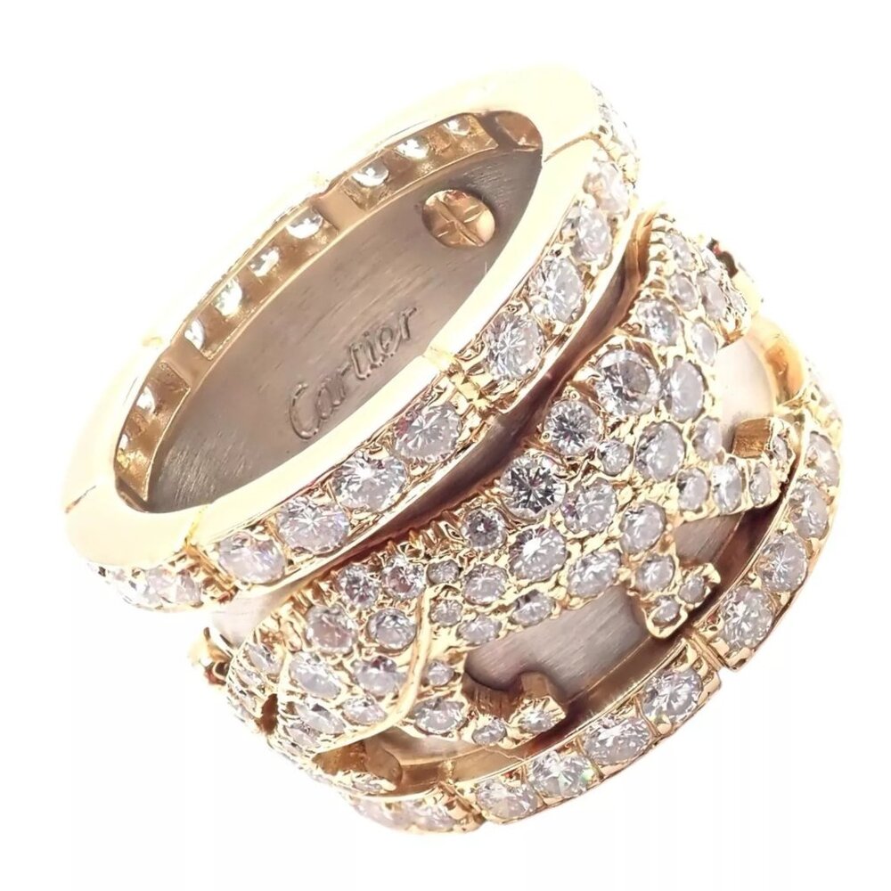 Cartier Mahango Walking Panthere 18k Yellow White Gold Diamond Band Ring